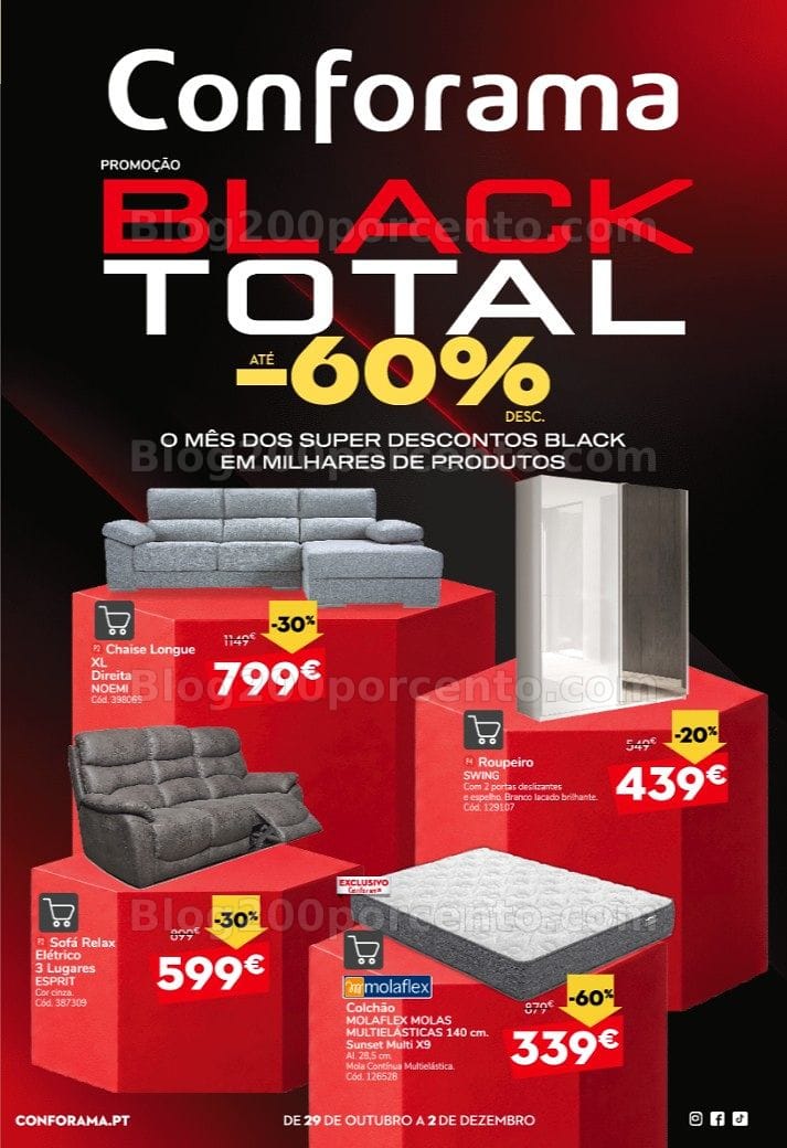 Antevisão Folheto CONFORAMA Black Friday - Black Total Promoções de 29 outubro a 2 dezembro